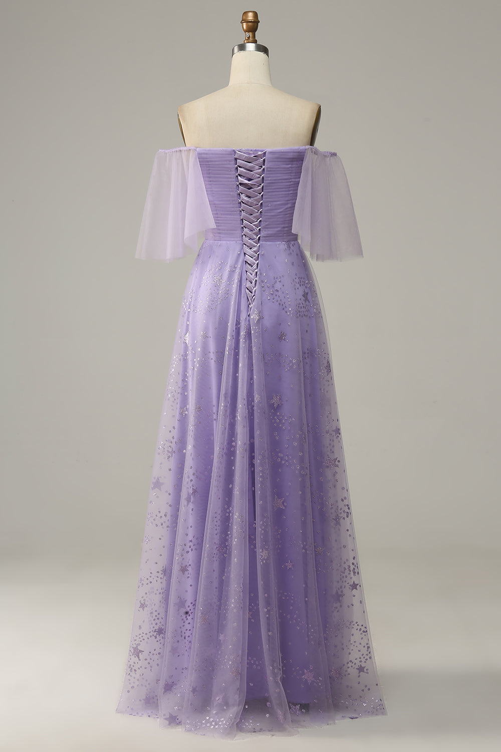 Luolandi A Line Off Shoulder Long Prom Dress with Ruffles Floor Length